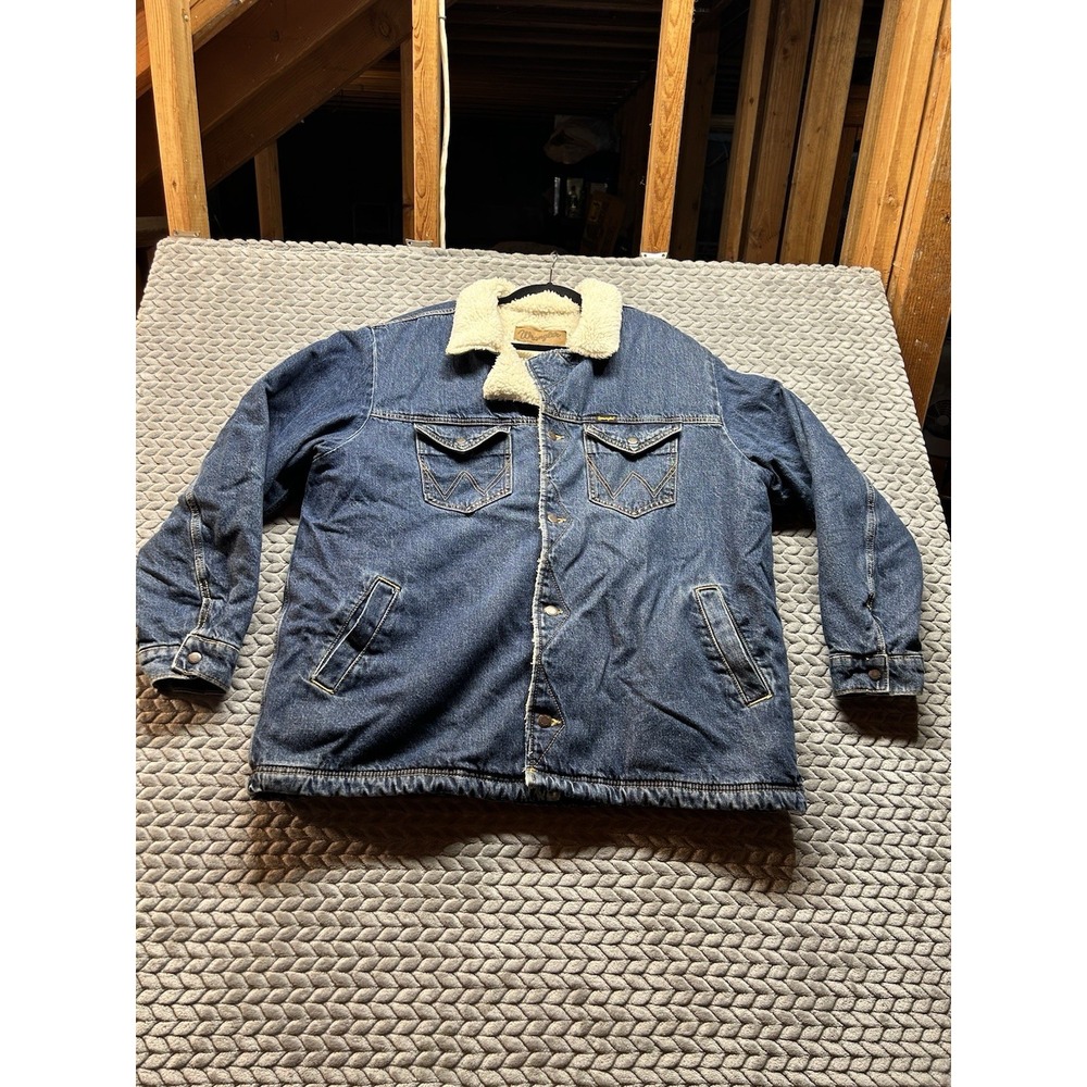 Wrangler M-159 Mens XL Sherpa Lined Denim Jacket Western Cowboy Blue